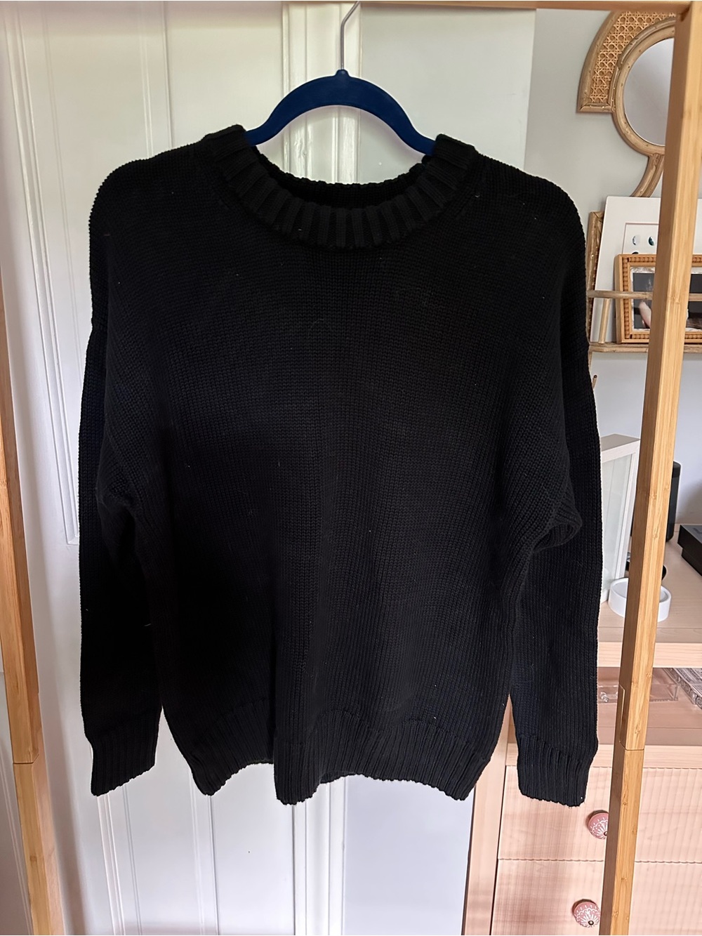 Gap Black Cotton Crewneck Knit Sweater Size Small Ribbed Oversized